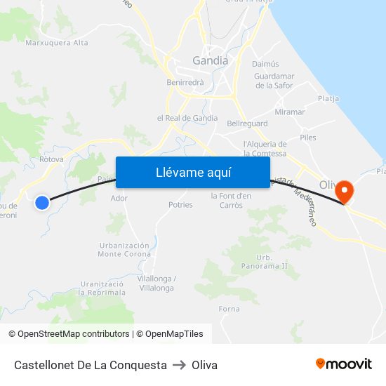 Castellonet De La Conquesta to Oliva map