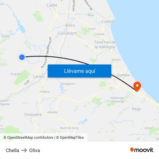 Chella to Oliva map