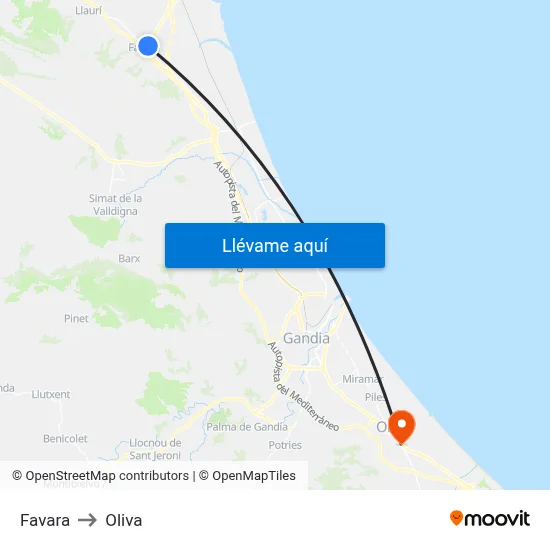 Favara to Oliva map