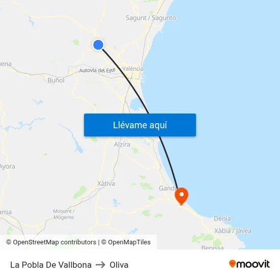 La Pobla De Vallbona to Oliva map