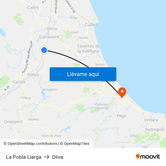 La Pobla Llarga to Oliva map