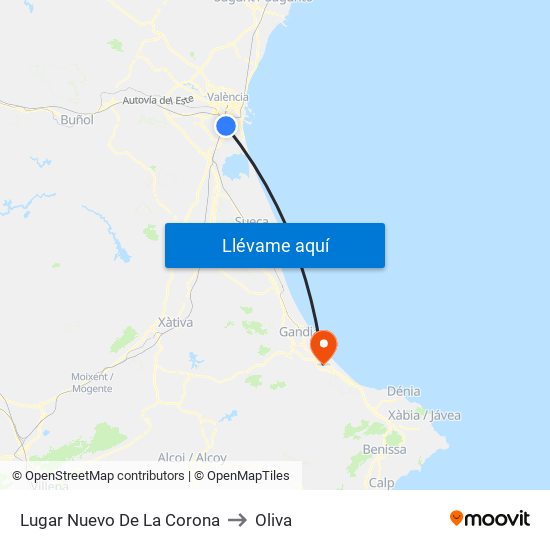 Lugar Nuevo De La Corona to Oliva map