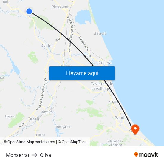 Monserrat to Oliva map