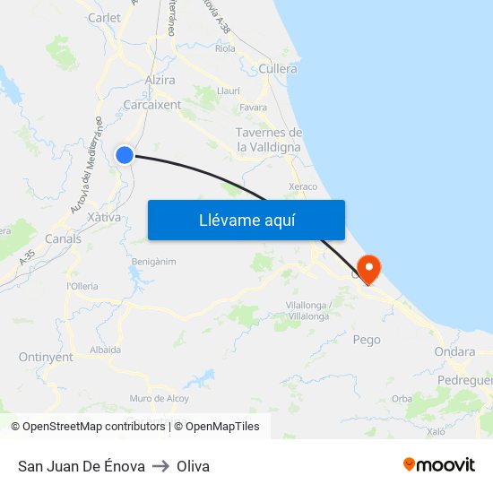 San Juan De Énova to Oliva map