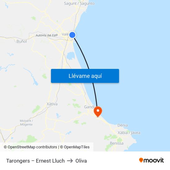 Tarongers – Ernest Lluch to Oliva map