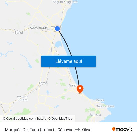 Marqués Del Túria (Impar) - Cánovas to Oliva map