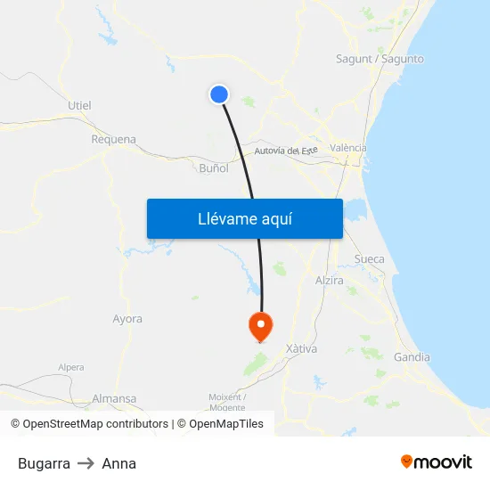 Bugarra to Anna map