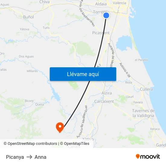 Picanya to Anna map