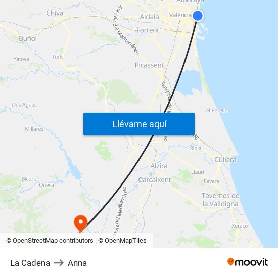 La Cadena to Anna map