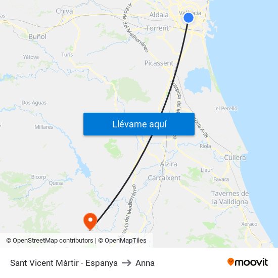 Sant Vicent Màrtir - Espanya to Anna map