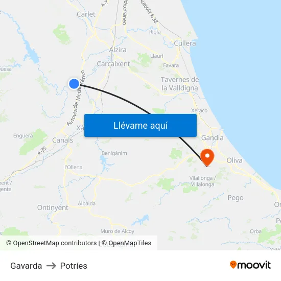 Gavarda to Potríes map