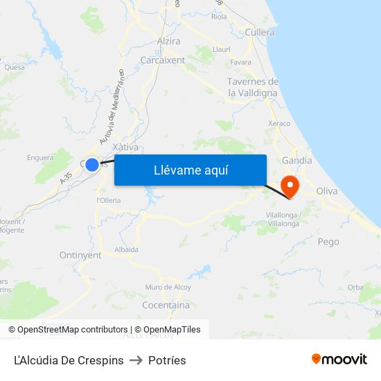 L'Alcúdia De Crespins to Potríes map