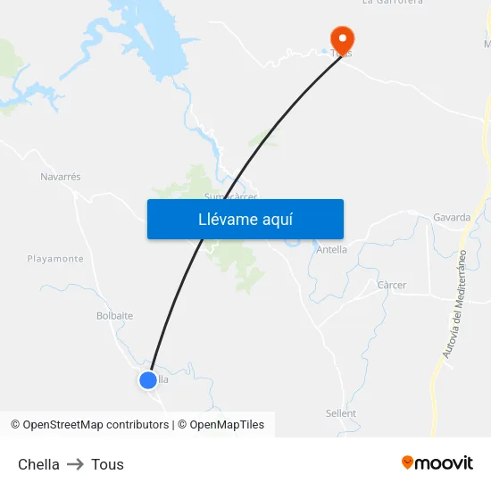 Chella to Tous map