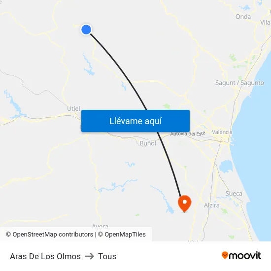 Aras De Los Olmos to Tous map