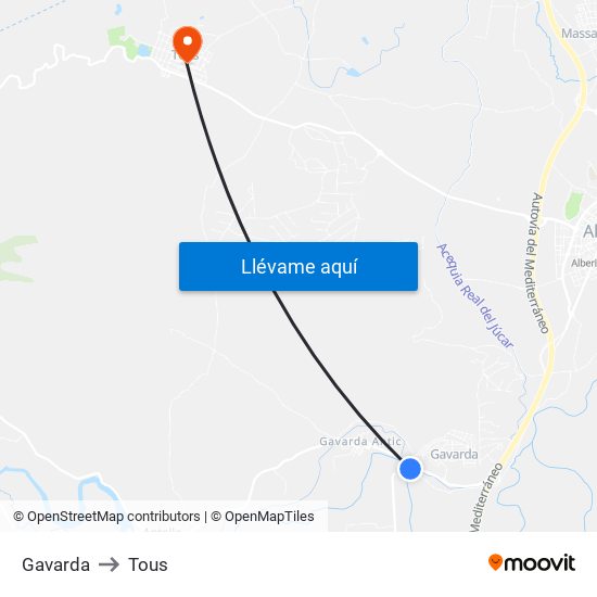 Gavarda to Tous map