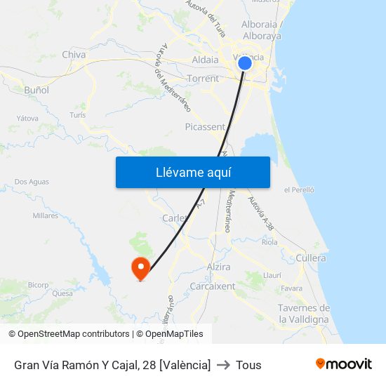 Gran Vía Ramón Y Cajal, 28 [València] to Tous map