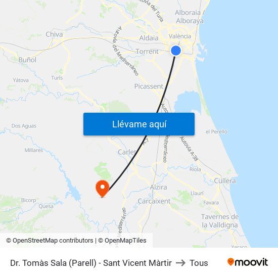 Dr. Tomàs Sala (Parell) - Sant Vicent Màrtir to Tous map