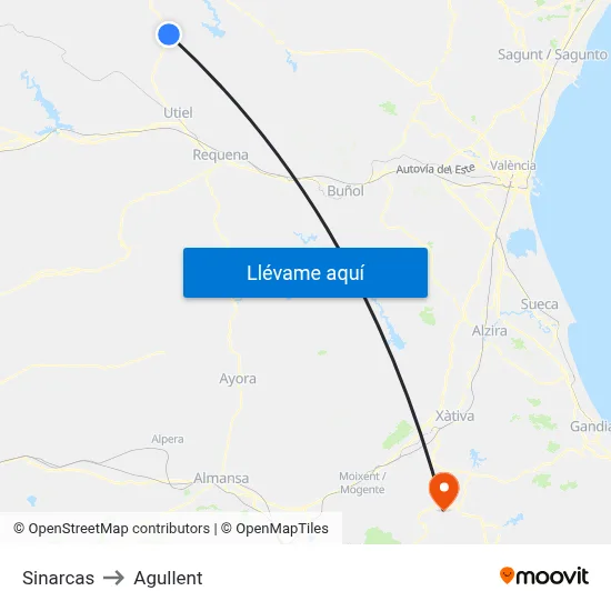 Sinarcas to Agullent map