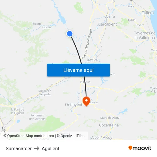 Sumacàrcer to Agullent map