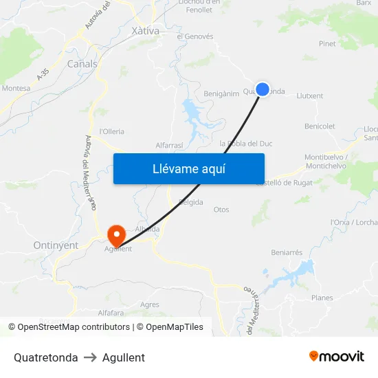 Quatretonda to Agullent map
