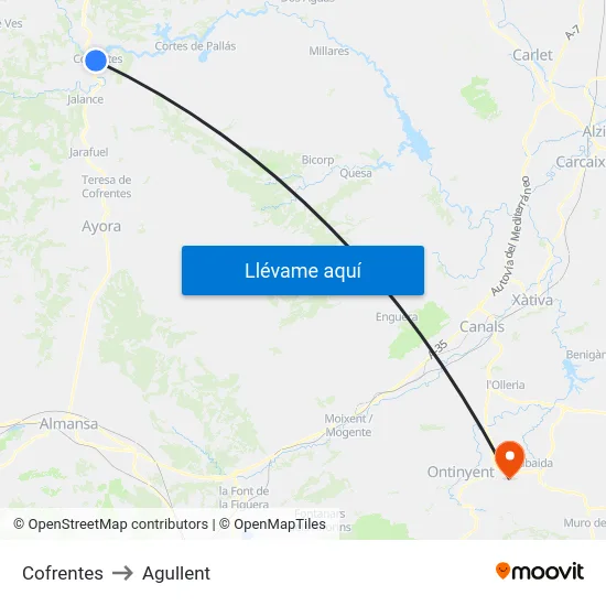 Cofrentes to Agullent map