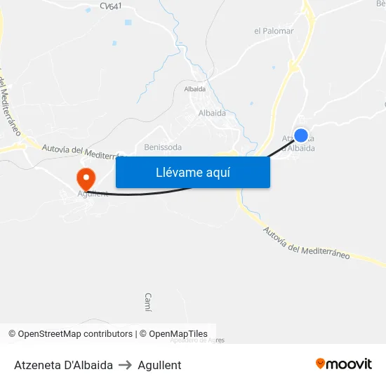 Atzeneta D'Albaida to Agullent map