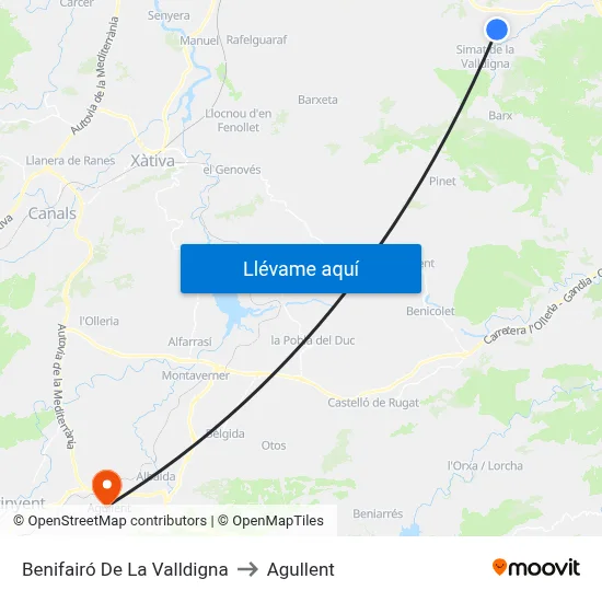 Benifairó De La Valldigna to Agullent map