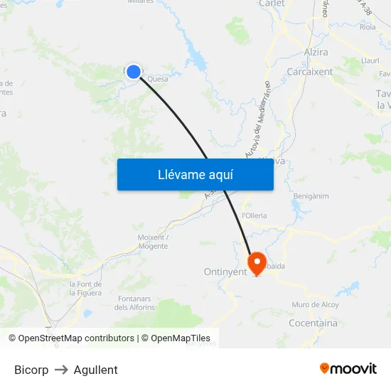 Bicorp to Agullent map