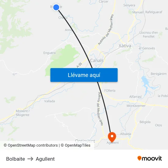 Bolbaite to Agullent map