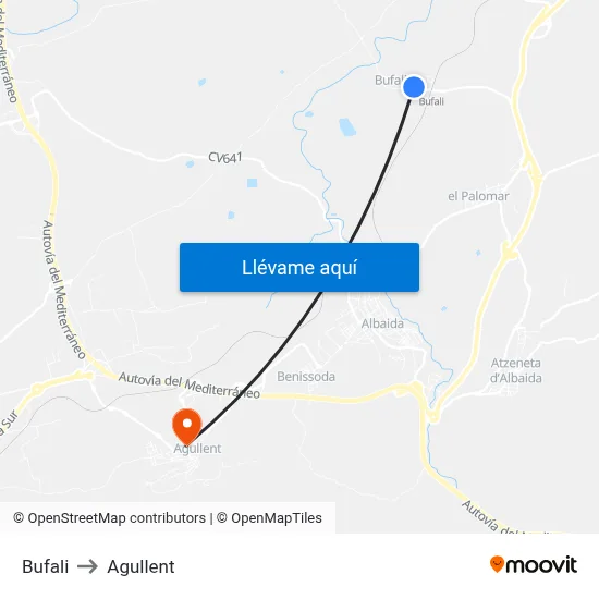 Bufali to Agullent map