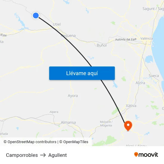 Camporrobles to Agullent map