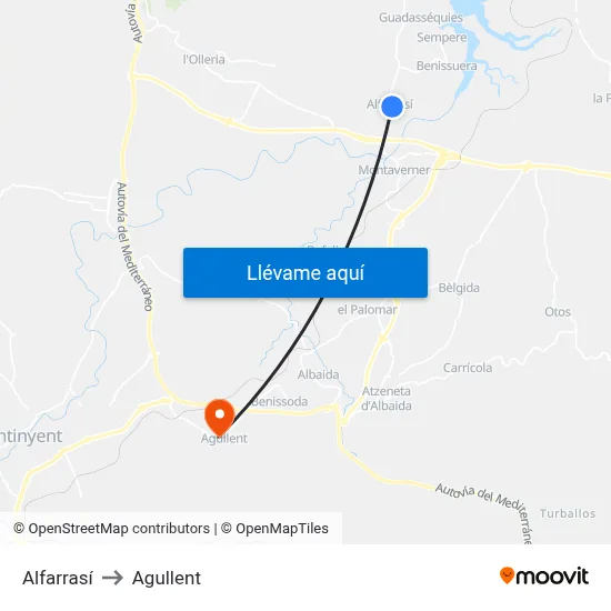 Alfarrasí to Agullent map
