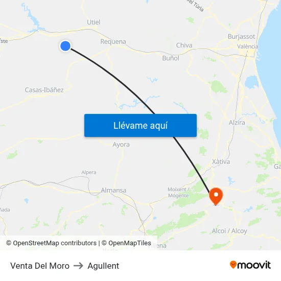 Venta Del Moro to Agullent map
