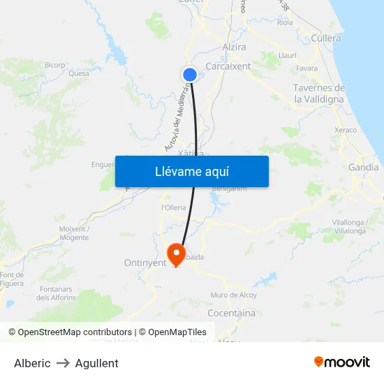 Alberic to Agullent map