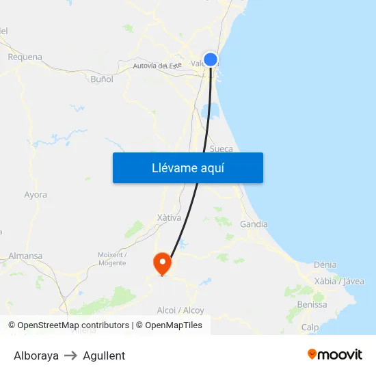 Alboraya to Agullent map