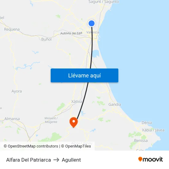 Alfara Del Patriarca to Agullent map