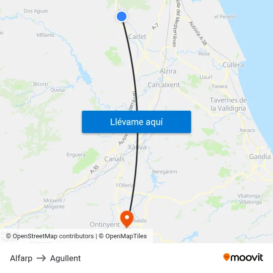 Alfarp to Agullent map