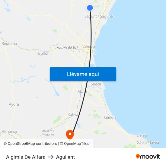 Algimia De Alfara to Agullent map