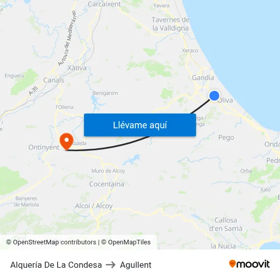 Alquería De La Condesa to Agullent map