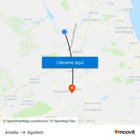Antella to Agullent map