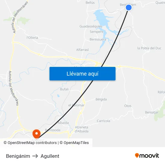 Benigánim to Agullent map