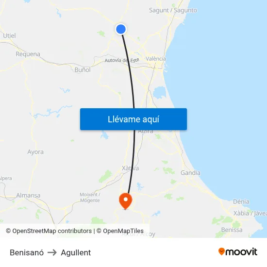 Benisanó to Agullent map