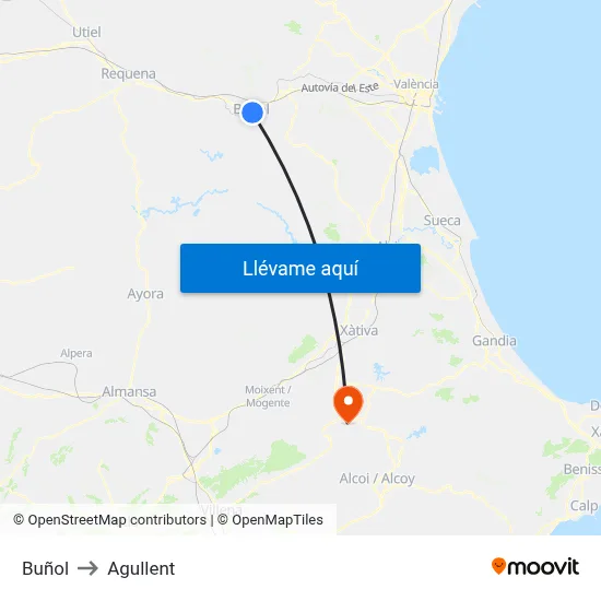 Buñol to Agullent map