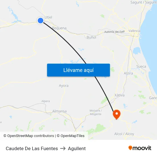 Caudete De Las Fuentes to Agullent map