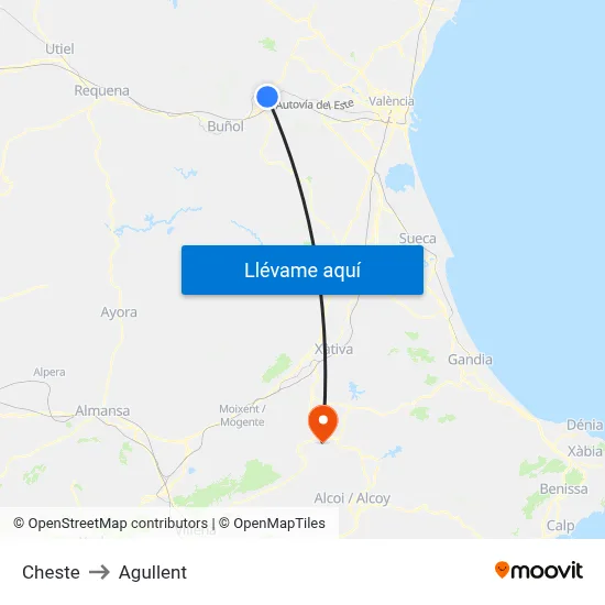 Cheste to Agullent map