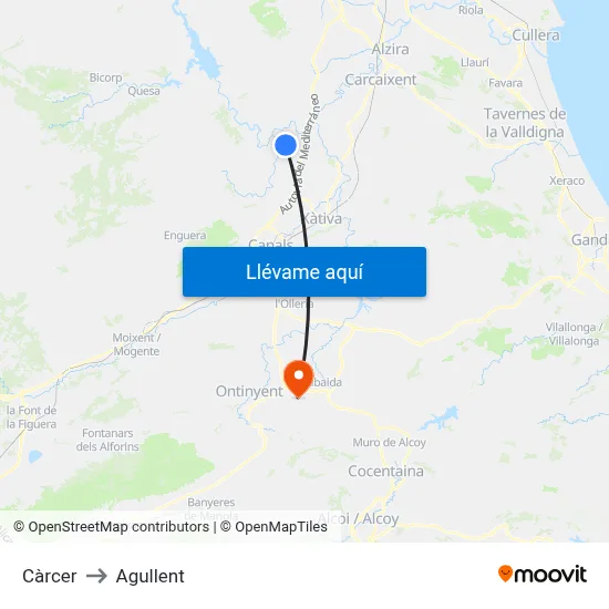 Càrcer to Agullent map