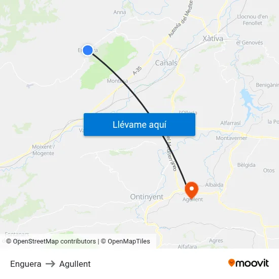 Enguera to Agullent map