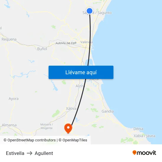 Estivella to Agullent map