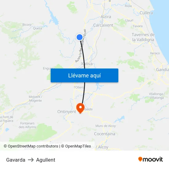 Gavarda to Agullent map
