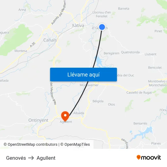 Genovés to Agullent map